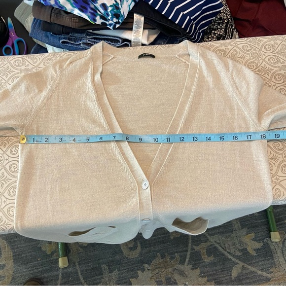 J. Crew Merino Wool Cream/Gray Women's Long Cardigan Sweater Medium M 65370 - Picture 2 of 13